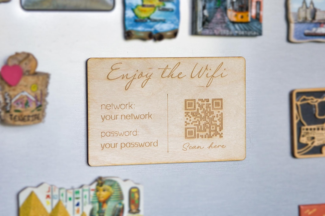 Personalised Wooden Sign, Fridge Magnet, Custom Wi-fi QR Code, Airbnb ...