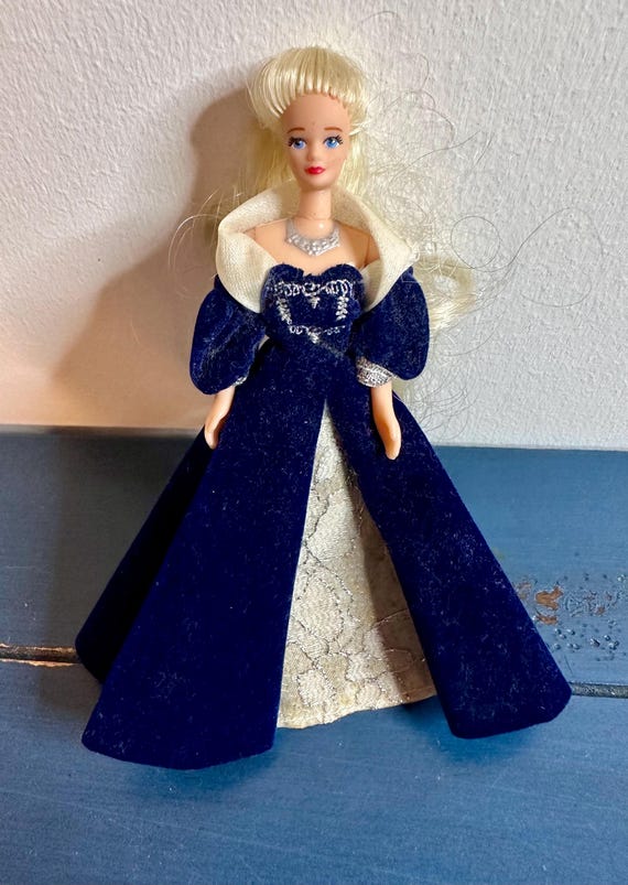 barbie blue dress white collar 1999 Millennium Princess Barbie Mini Doll – 5” Blue Velvet Gown –  Collector’s Edition Holiday Barbie Miniature