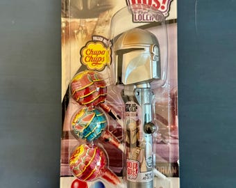 Star Wars Mandalorian Pop Ups! Lollipop Dispenser with 3 Chupa Chups Assorted Flavors – Collectible Candy Toy