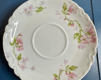 Antique Haviland Limoges Saucer, Schleiger 31 Pink Floral Ranson Blank, 5.25” France, Cottagecore French Country Decor