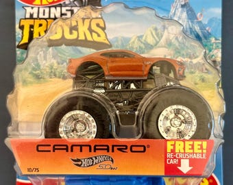 Hot Wheels Monster Trucks Camaro SS 2018 – Fan Favorites Die-Cast 1:64 with Re-Crushable Car – New Sealed