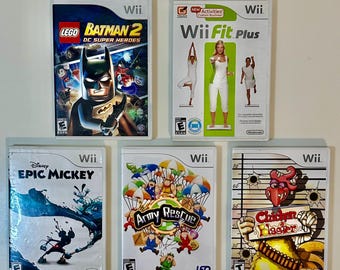 Nintendo Wii Game Bundle 5 Games -  Lego Batman 2, Epic Mickey, Wii Fit Plus, Army Rescue, Chicken Blaster Family Lot