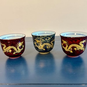 Vintage Style Dragon Porcelain Tea Cups – Set of 3