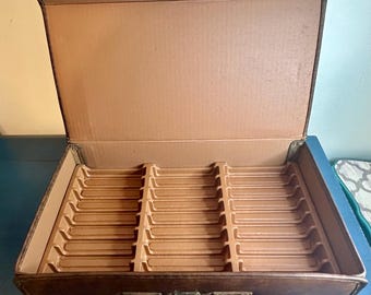 Vintage Cassette Tape Storage Case Faux Leather Briefcase Organizer Retro 80s 90s Tape Holder Travel Storage Brown