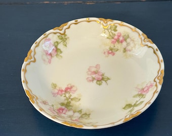 Antique Limoges Haviland & Co. Floral Berry Bowl with Gold Trim – Hand Decorated France