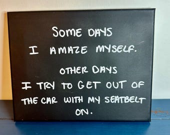 Quadro decorativo em tela com frase engraçada • Decoração de casa com humor • Placa "Alguns dias eu me surpreendo" • Tela esticada de 20x25 cm