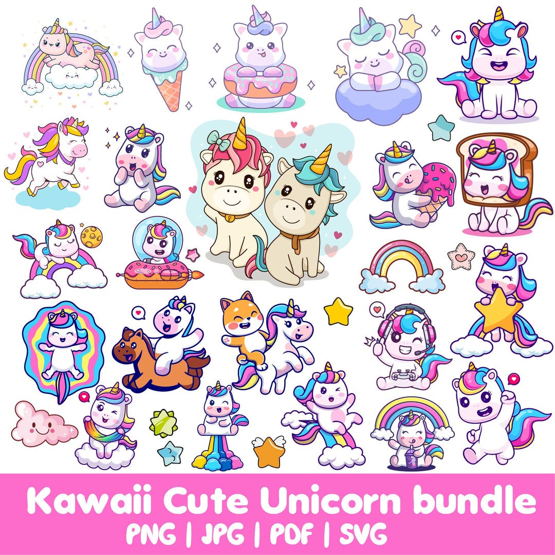 Kawaii Cute Unicorn PNG Bundle - Etsy