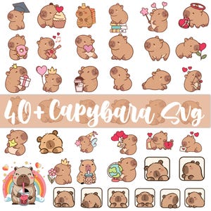 Paquete SVG de carpincho lindo, clipart de carpincho kawaii, impresión de alta calidad, descarga digital instantánea, ilustración de animales