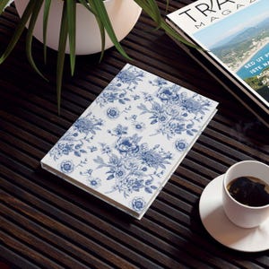 Elegant Floral Pattern Journal | Hard Backed Notebook for Writers, Floral Diary, Gift for Her, Planner, Travel Journal, Blue Design