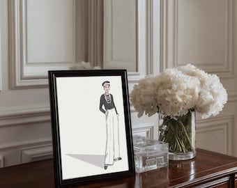 Kunstafdruk | Vintage couture mode-illustratie | Gabrielle Chanel | Originele kunst van Elizabeth Lamb Szekely