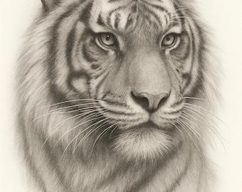 Realistic Tiger Pencil Drawing: Wildlife Art Print (Digital Download)