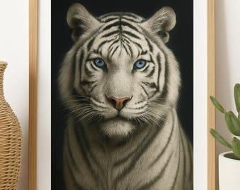 3D White Tiger Head Print: Hyper Realistic Animal Wall Art (Digital Download