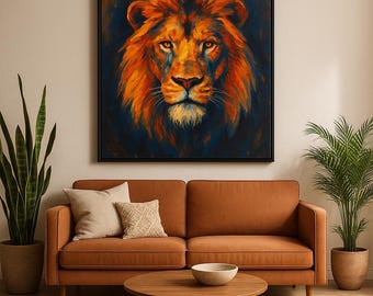 Bold Abstract Lion Wall Art | Colorful Expressionist Animal Portrait | Printable 4:5 Digital Download | Vibrant Wildlife Decor