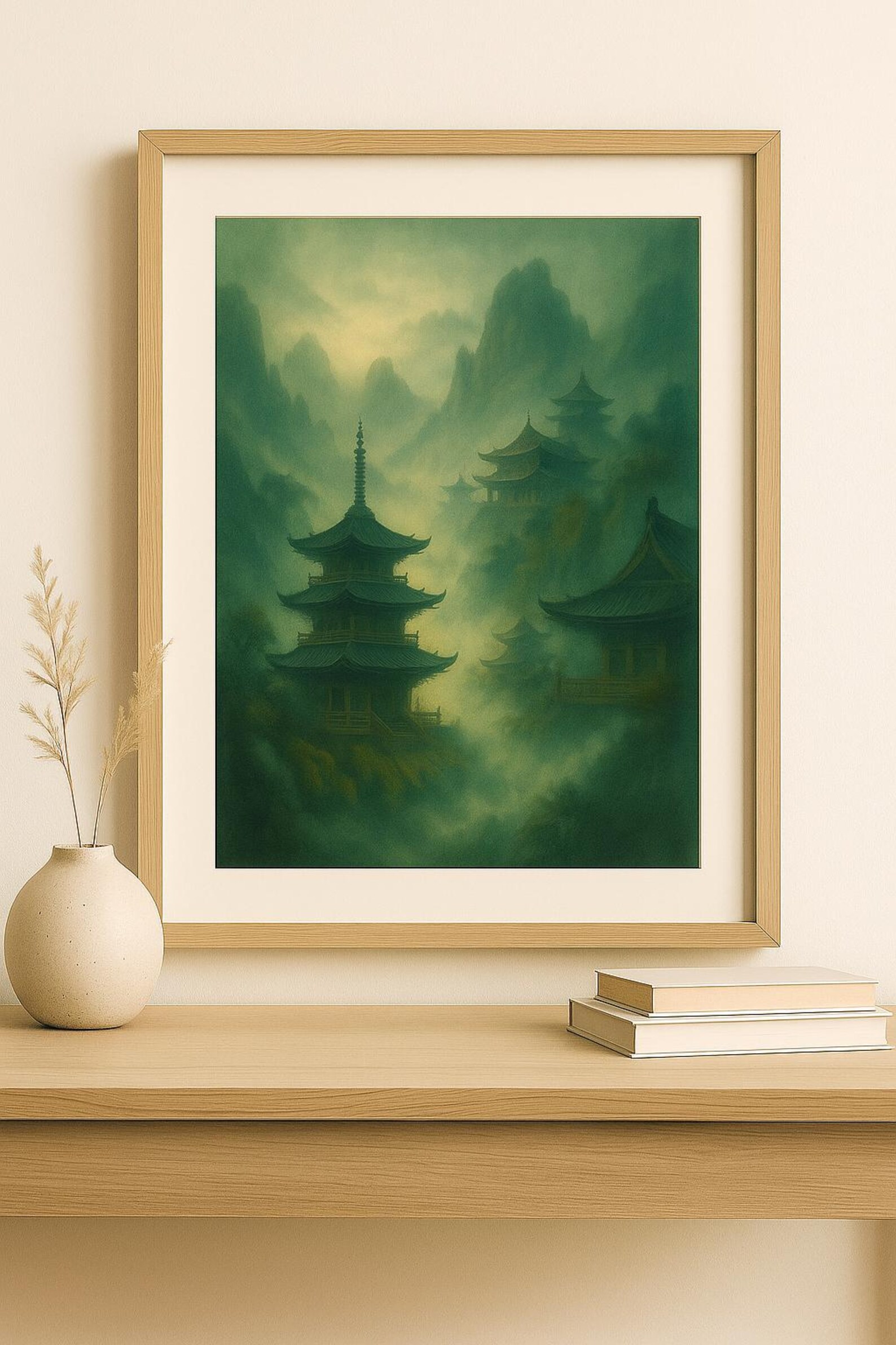 Zen Mountain Temple Wall Art – Tranquil Asian Landscape Print ...
