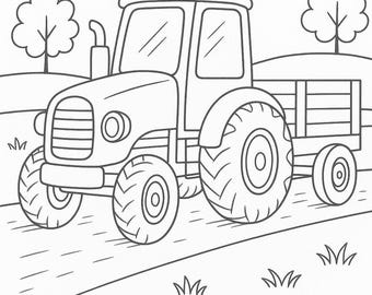 Dibujos para colorear de tractores para niños – Paquete de actividades imprimible (10 páginas) / Tamaño A4 / Descarga instantánea