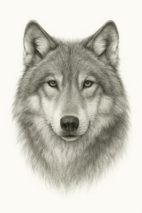 リアルなオオカミの鉛筆画：野生動物のアートプリント（デジタル