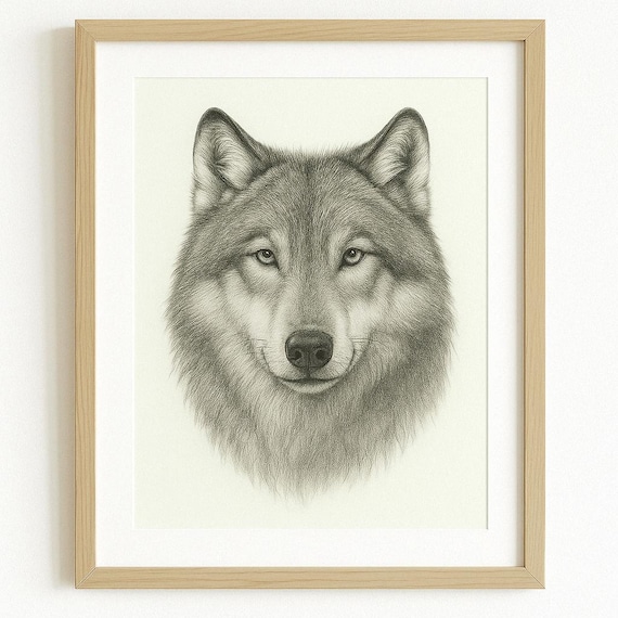 リアルなオオカミの鉛筆画：野生動物のアートプリント（デジタル