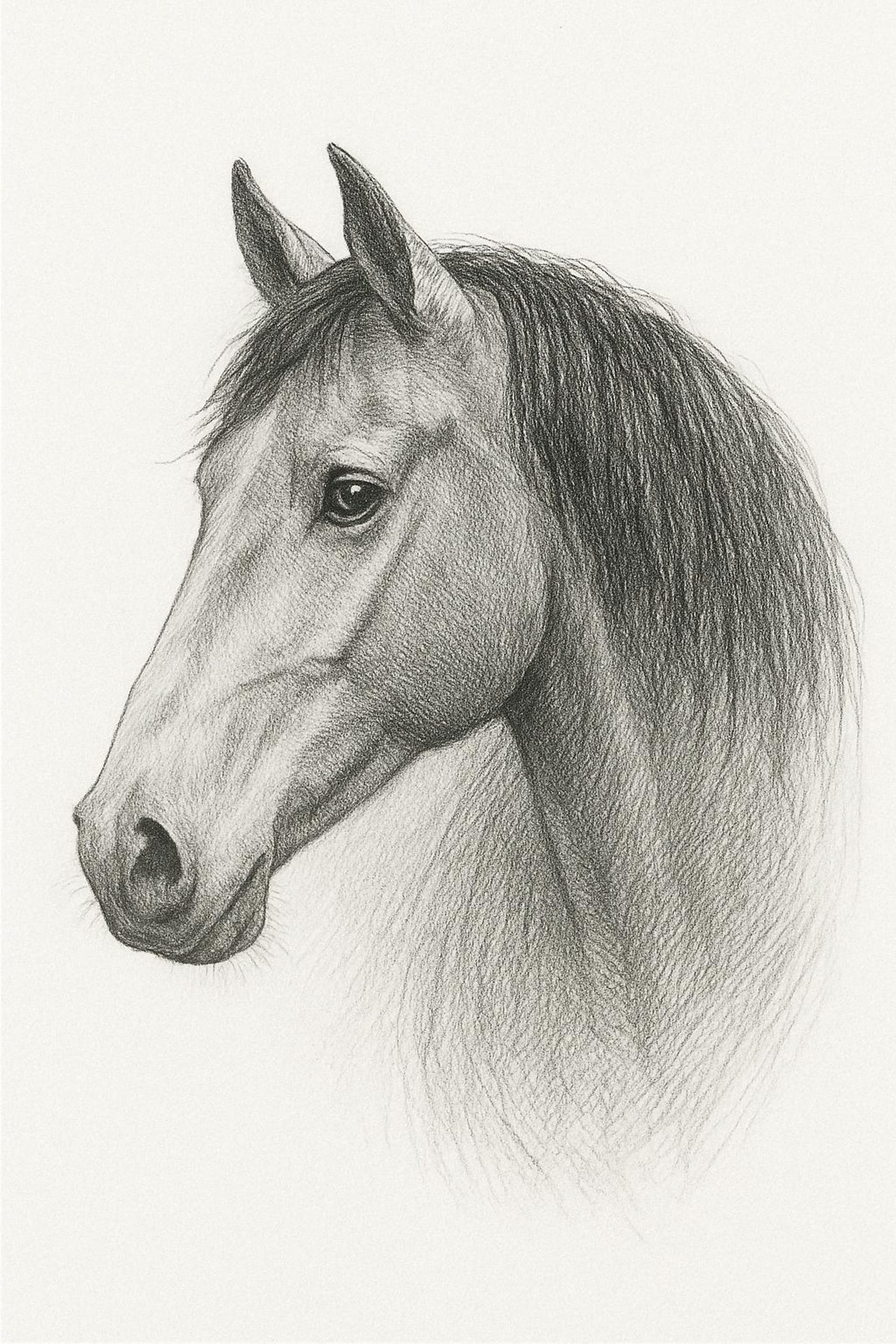 Horse Head Wall Art Print – Black and White Pencil Sketch – Realistic ...
