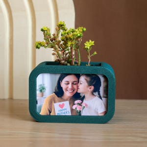 Jardinière personnalisée avec photo gravée - Pot de fleurs vert succulent imprimé en 3D avec photo - Cadeau personnalisé pour papa ou cadeau de fiançailles