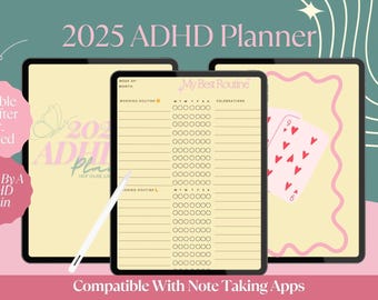 ADHD Digital Planner 2025 | Undated iPad Planner PDF for Focus & Routine | GoodNotes Journal | Printable Neurodivergent Organizer for Adults