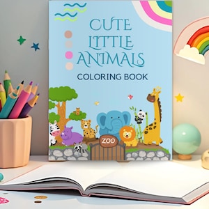 Libro da colorare con simpatici animali, pagine di attività stampabili per bambini, divertenti download istantanei per bambini e adulti creativi