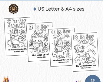 ABC Bible Colouring Book Printable, Christian Alphabet Pages for Kids, Sunday School Activity, Homeschool Bible ABC PDF Download