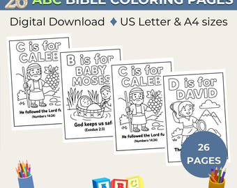 ABC-bijbelkleurboek: christelijke kinderactiviteit, afdrukbare pagina's voor thuisonderwijs (digitale download)