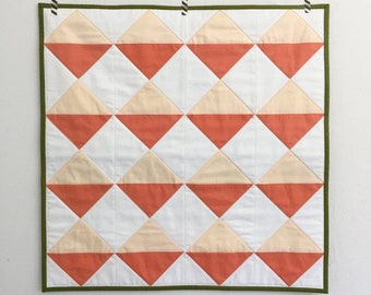SALE | Modern Hourglass Wall Quilt | Quilted Wall Hanging | Peach and Coral Nursery Decor | Wedding Gift