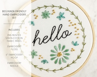 Hello Embroidery Pattern | Modern Hand Embroidery Kit | Beginning Embroidery | Embroidery Design | Home Decor | Wedding Gift Idea