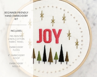 Joy Embroidery Pattern | Modern Hand Embroidery Kit | Beginning Embroidery | Christmas Embroidery Design | Holiday Decoration | Gift Idea