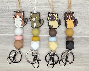 Cat Silicone Bead Lanyard – Stylish and functional ID badge holder for teachers, students, professionals. Great gift! Breakaway clasp!
