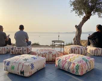 Handmade Moroccan Pouf – Berber Kilim Floor Cushion - coussin de sol