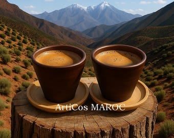 Handmade Walnut Wood Cup and Saucer: Rustic Moroccan Coffee Mug