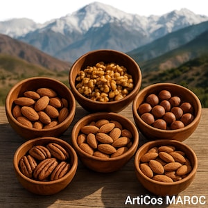 Handmade Walnut Wood Bowl Set with Spoons - Moroccan Artisanal