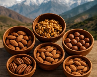 Handmade Walnut Wood Bowl Set with Spoons - Moroccan Artisanal