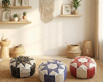 pouf marocain, housse coussin sol, fait main, bohème, ottoman, décoration salon