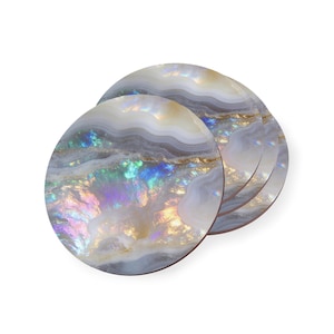 Opal Stone Coasters Set of 4, Iridescent Gemstone Drink Coasters, Boho Housewarming Gift for New Home, Gift for Her