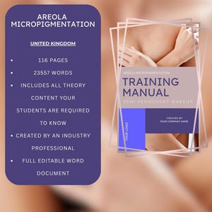 Areola Micropigmentation Digital Editable Training Manual Guide - Permanent make up Training Resources | For Permanent Make Up Academies