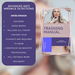 Advanced Anti Wrinkle Injections Digital Editable Training Manual Guide - Cosmetic Injecting Training Resources | Aesthetic Academies