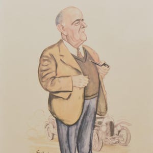 1956 W.O. Bentley Motor Racing Legend Caricature by Sallon - Framed Print - Le Mans 24-Hour Winner - Vintage Automotive Art - 11 x 7.75 in