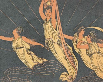 1888 Eos Gryningsgudinna - Antikt tryck av Flaxman - Homeros grekisk mytologi klassiska figurer viktoriansk illustration - 7,25 x 4,5 tum