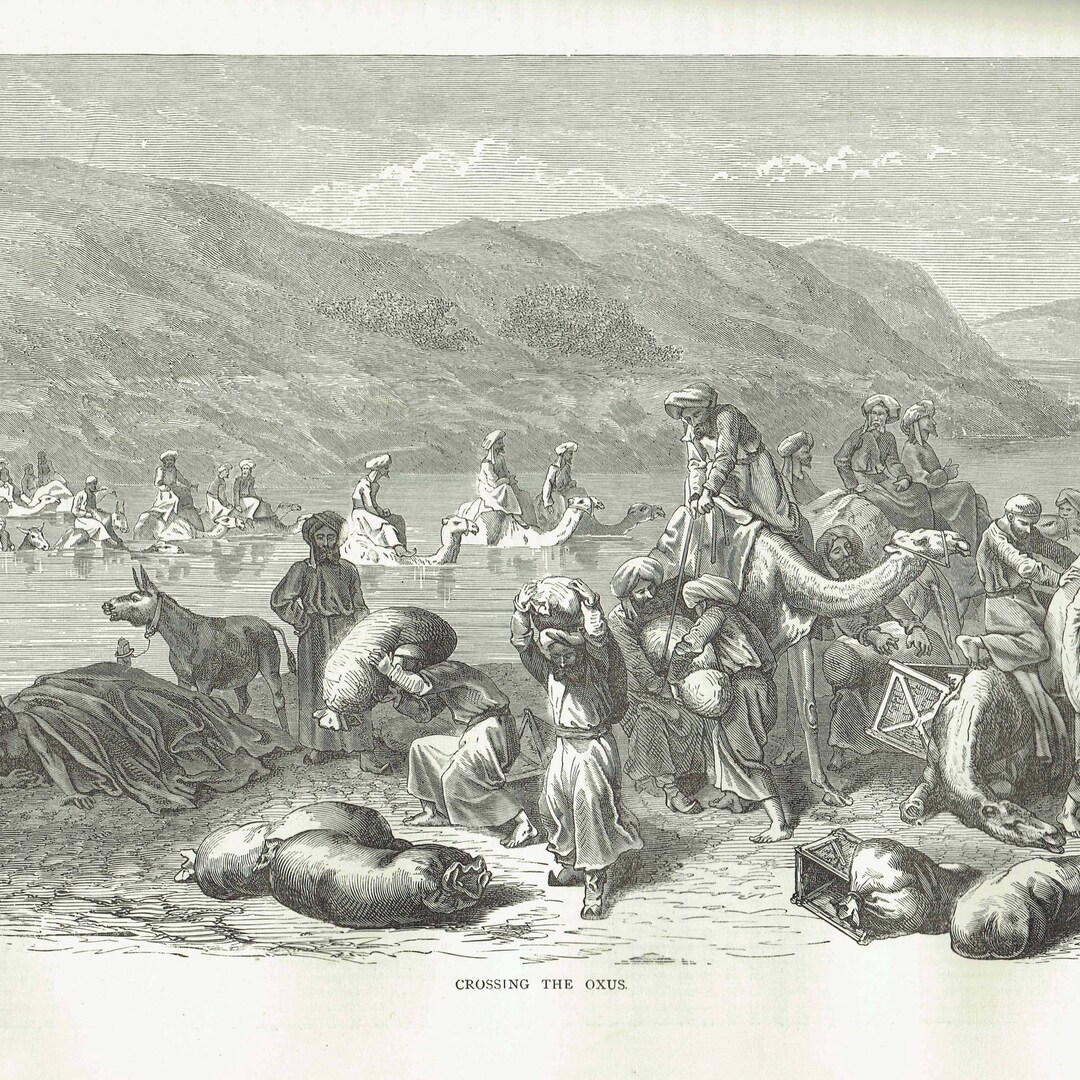 1871 Crossing the Oxus River - Antique Engraving - Central Asia ...