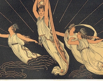 1887 Eos Goddess of Dawn - Original Antique Print By Flaxman - Homer Greek Mythology Classical Figures Morning - 7.25 x 4.5 in