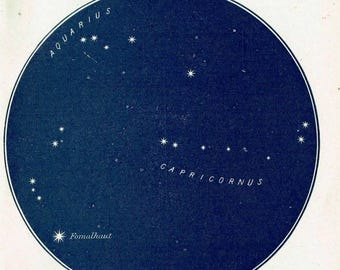 1944 Aquarius Capricornus Star Map - Original Vintage Print By Gall - Zodiac Constellation Astronomy Celestial Chart - 4 x 6 in