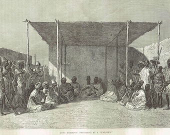 1871 King Ahmadou Presiding at a Palaver - Antique Print - Illustrated Travels West Africa Portrait - 11.5 x 8 in