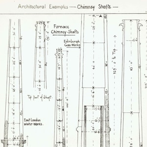 1898 Chimney Shafts Various Furnace Edinburgh Hull East London Architectural Print - W Fullerton - Building Illustration - 8 x 10.75 in