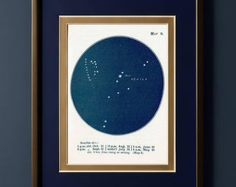 1944 Original Aquila Eagle Constellation Star Map Print - Vintage Astronomy Atlas - Scientific Celestial Chart - 4 x 6 in