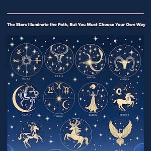 Revista digital de astrología / Guía de cartas natales, fases lunares y signos del zodíaco / PDF + PNG imprimible / Revista de astrología para principiantes