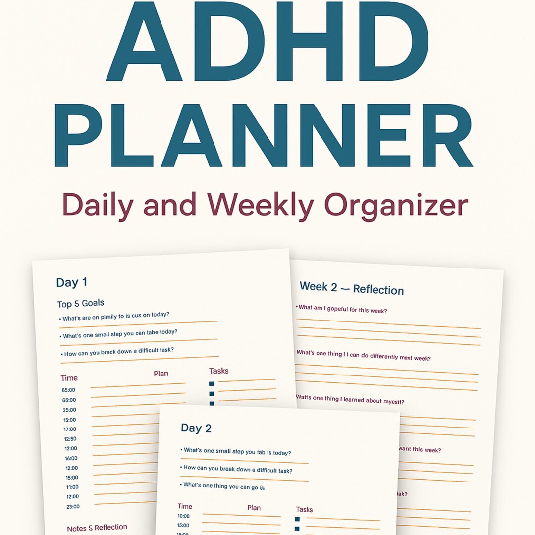 ADHD Planner Printable – Focus & Time Management Daily Organizer ...