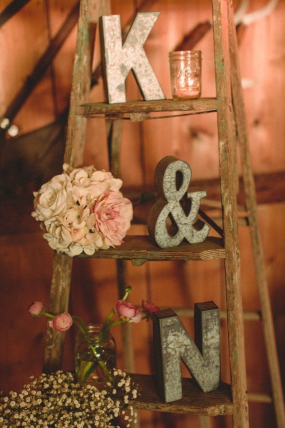 Sale 3 LARGE METAL LETTER 7" Zinc Steel Initial Home Room Decor Signs Letter Vintage Style Gray Silver Monogram Alphabet Rustic Barn Wedding Il_570xn